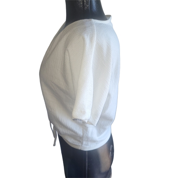 Zara White Textured Short Sleeve V-Neck Top S - Picture 4 of 6